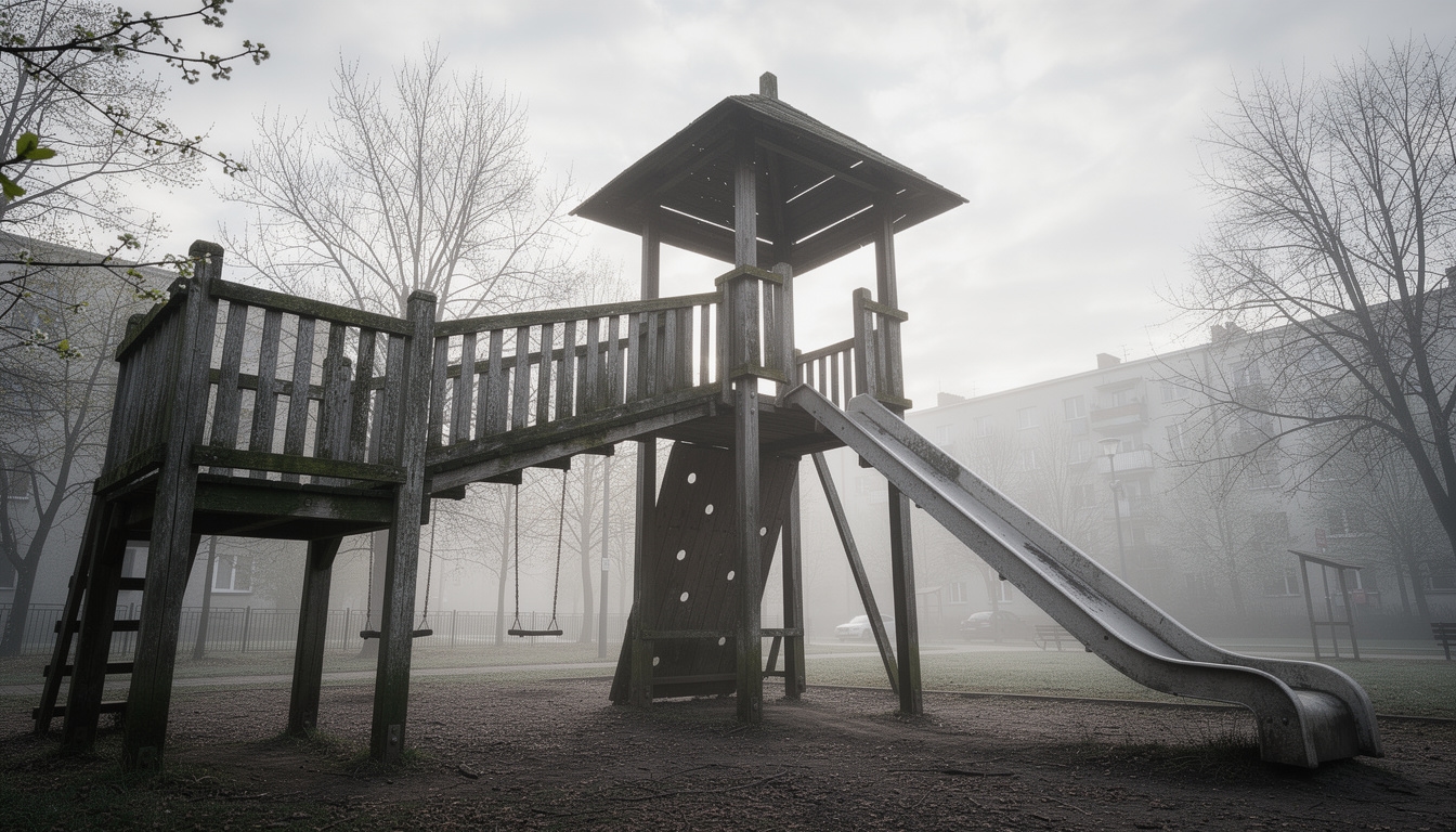 Drewniany plac zabaw przed renowacją w Poznaniu